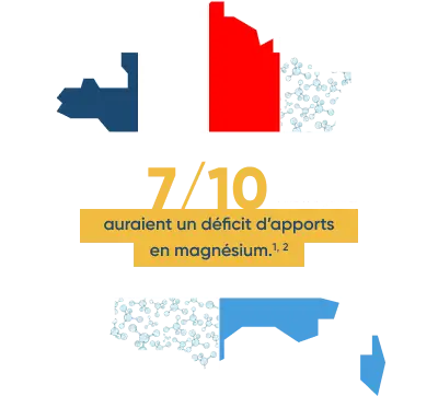 Infographie en forme de carte de France indiquant que 7 Français sur 10 auraient une carence d’apports en magnésium.
